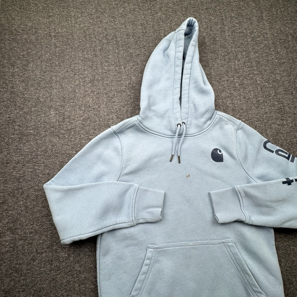 Carhartt Hoodie Sweatshirt Women's Sz Medium 8-10 Relaxed Fit Pullover Blue - Picture 2 of 15